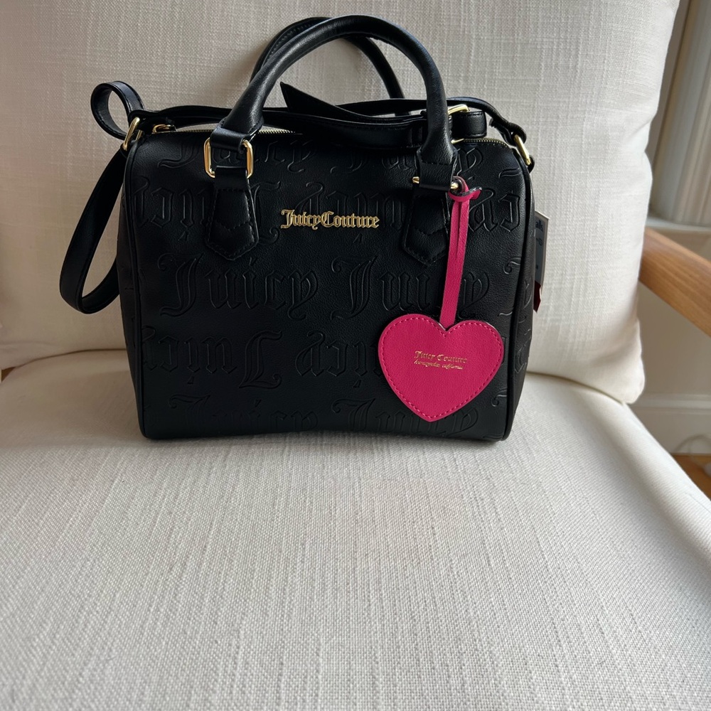 Juicy Couture Black Embossed Handbag with Pink Heart Tag